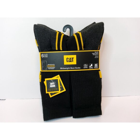 CATERPILLAR Mens Crew Socks Mid-Weight Boot Cushion Black 6 Pack Shoe Size 8-12 - Picture 3 of 4